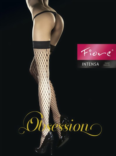 Fiore - Diamond fishnet hold ups with back seam design Intensa, red, size S