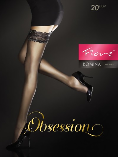 Fiore - Hold ups with beautiful lace top Romina 20 denier, natural, size M