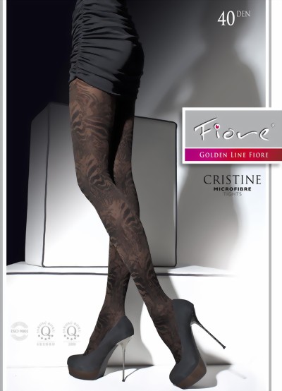 Fiore - Trendy patterned tights Cristine 40 DEN, cappuccino, size S