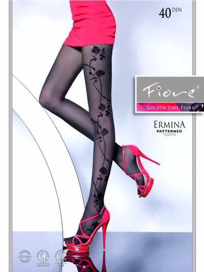 Fiore - Elegant flower pattern tights Ermina 40 DEN, graphite, size L