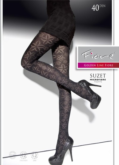 Fiore - Elegant flower pattern tights Suzet 40 DEN, black, size S