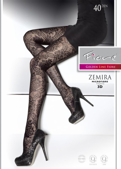 Fiore - Beautiful patterned tights 40 DEN, white, size M