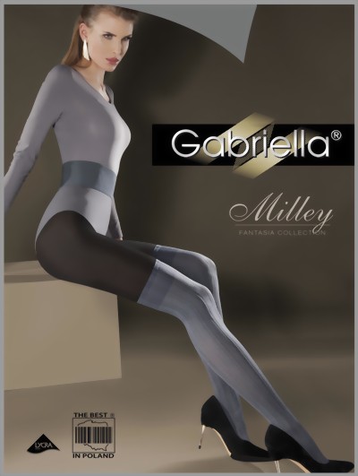 Gabriella - Stylish mock over-the-knee tights with stripes, graphite-black, size M