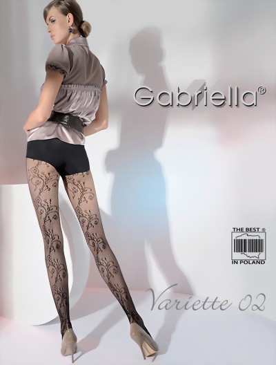 Gabriella - Elegant floral pattern fishnet tights Variette 02, black, size M/L