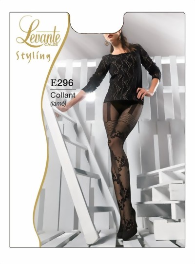 Levante - Mock suspender tights with floral pattern, 30 DEN