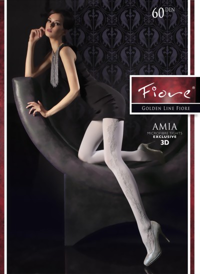 Fiore - Opaque floral pattern tights 60 DEN, light grey, size S
