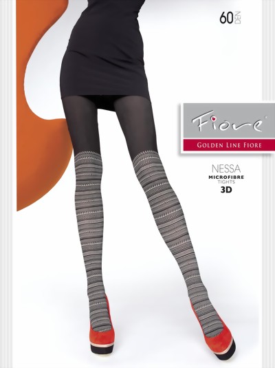 Fiore - Mock over the knee tights with winter pattern Nessa 60 DEN, ecri-black, size S Fiore - Mock over the knee tights with winter pattern Nessa 60 DEN, ecri-black, size S