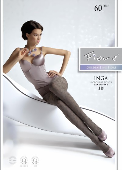 Fiore - Opaque floral pattern tights Inga 60 DEN, chocolate, size S