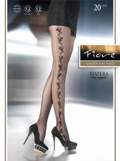 Fiore - Flower pattern tights Riviera 20 DEN, black, size S