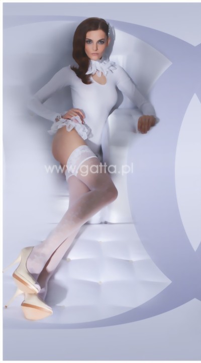Gatta Wedding Collection - Bridal hold ups with beautiful flower pattern Lavinia, white, size XS/S