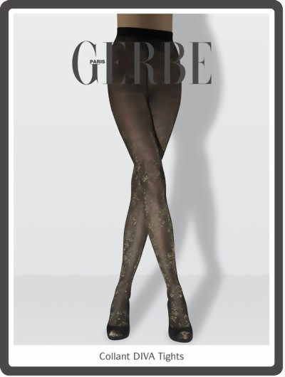Gerbe - Exclusive floral pattern tights with gold glitter Diva, black-gold, size S